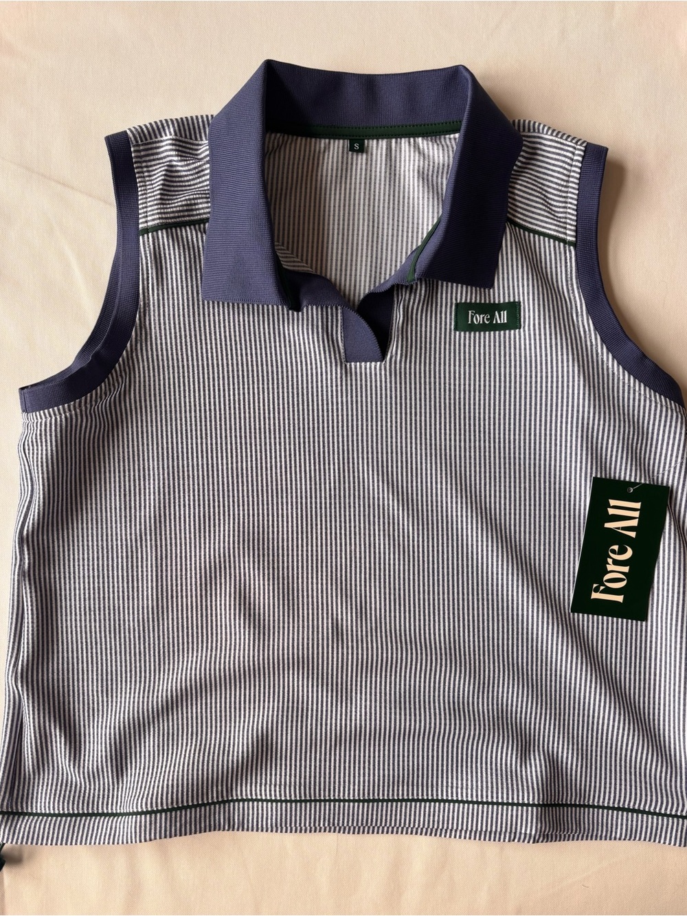 Women’s Navy & White Striped Sleeveless Polo